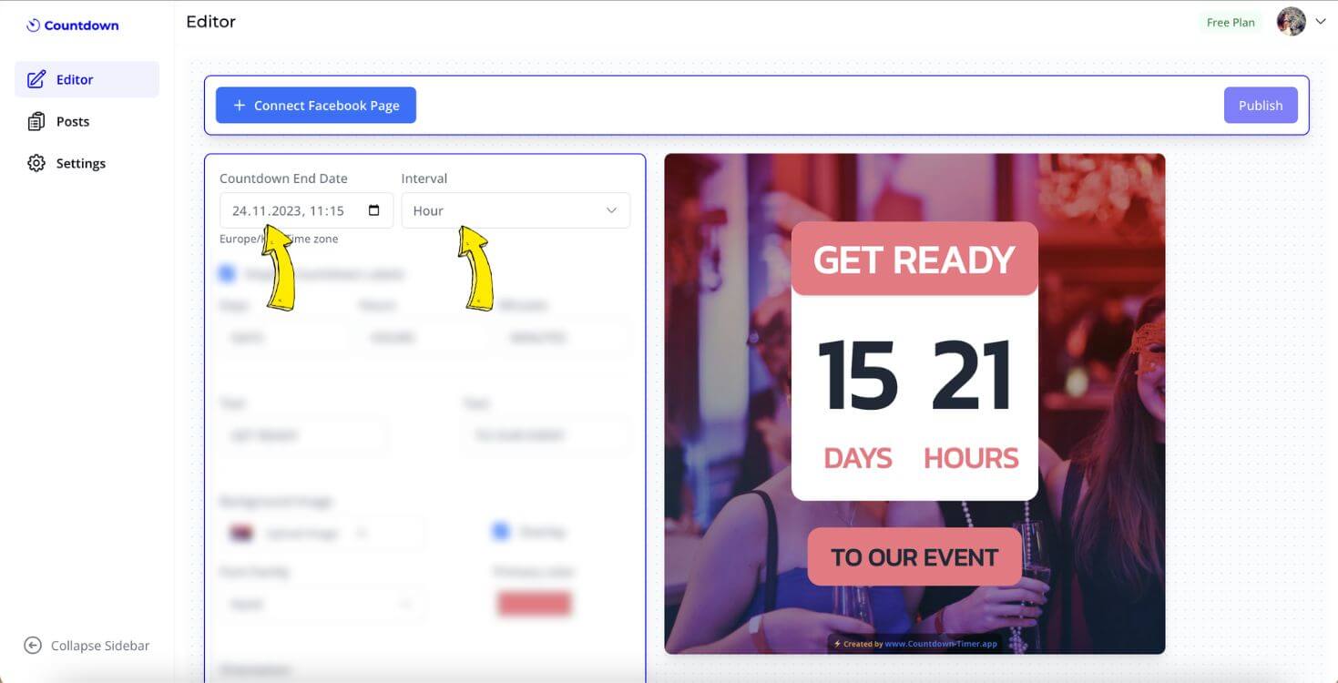Customization options for setting the end date and update interval of the Black Friday countdown timer.