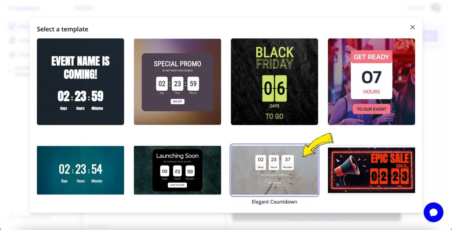 Choosing a template on Countdown Timer App