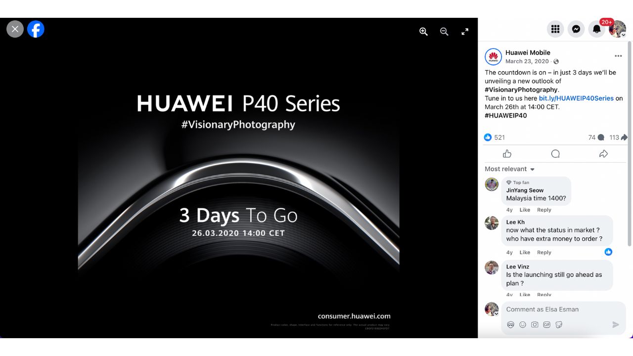Example of Huawei product launch countdown