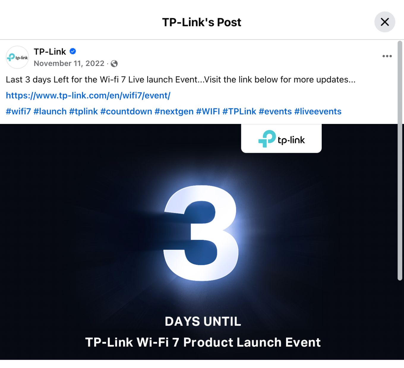 Example of TP-Link product launch countdown